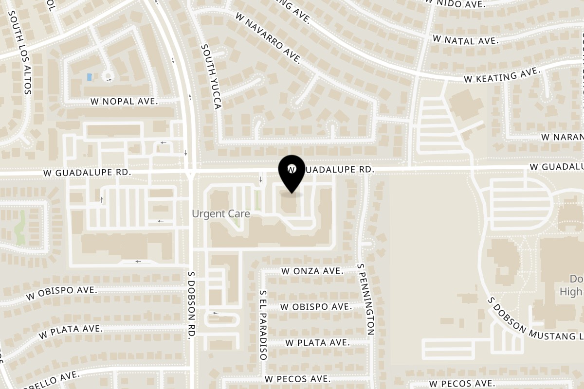Map showing the location of La Famiglia Pizza & Pasta on 1859 W Guadalupe Rd in Mesa